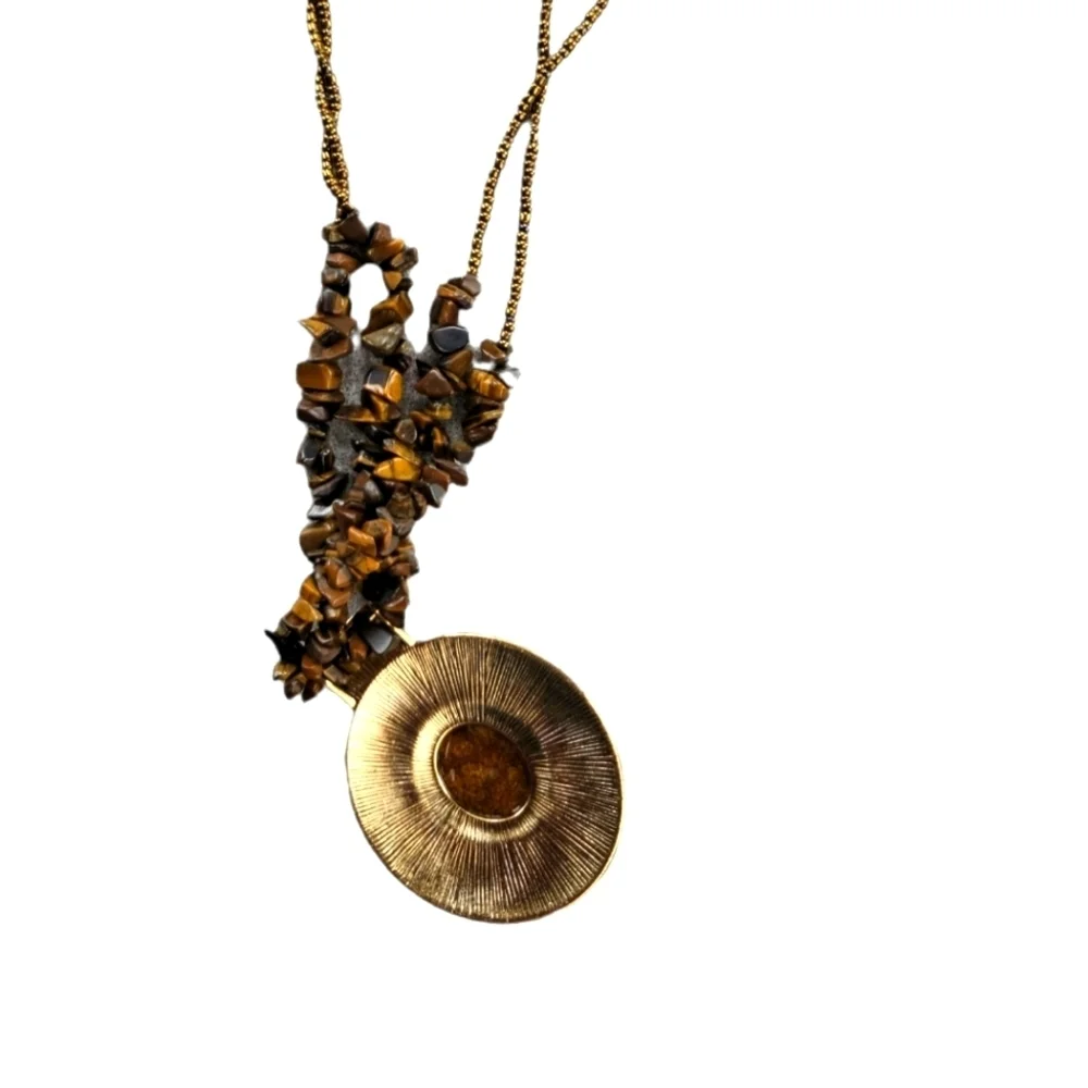 TIGER‎ EYE Cabochon Goldtone Necklace